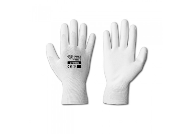 Перчатки защитные Bradas RWPWH8 PURE WHITE полиуретан, размер 8